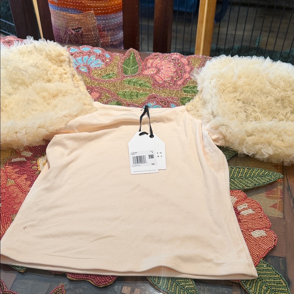English Factory Ivory Short Sleeve Top M brand new
